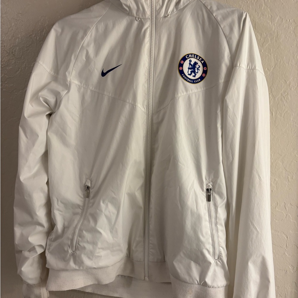 Nike White Windbreaker Jacket with Chelsea FC Crest